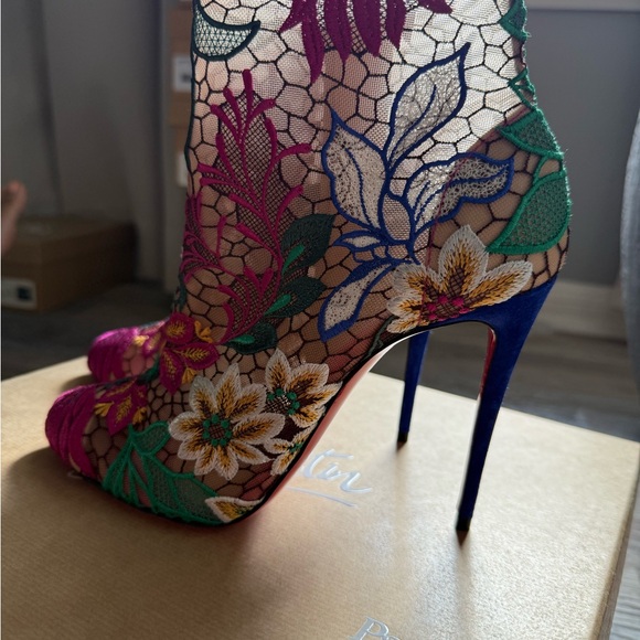 Christian Louboutin Floral Lace Ankle Boots - Multicolor - Picture 3 of 4